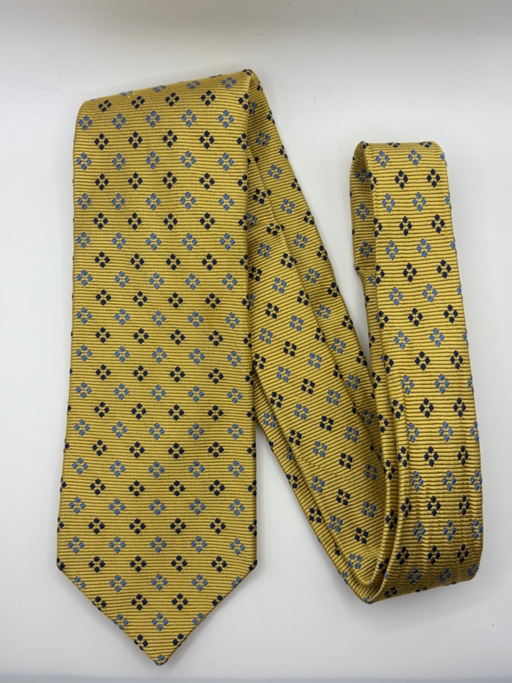 Vintage Alain Figaret Paris Silk Tie Yellow Blue Geometric  Made in France